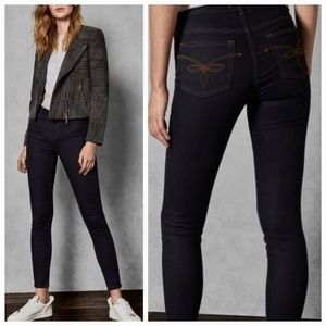Nwt Ted Baker Rebacco Tobacco Stitching Classic Skinny Jeans Dark Blue Size 25